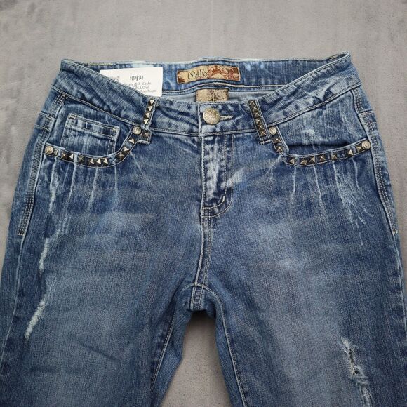 Cello Pants Womens 7 Blue Mid Rise Distressed Flared 5 Pockets Denim Jeans - Picture 9 of 16